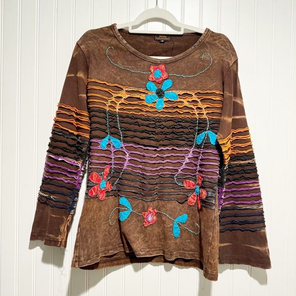 Rising International Tops - Rising International Brown Floral Top Boho Size Medium